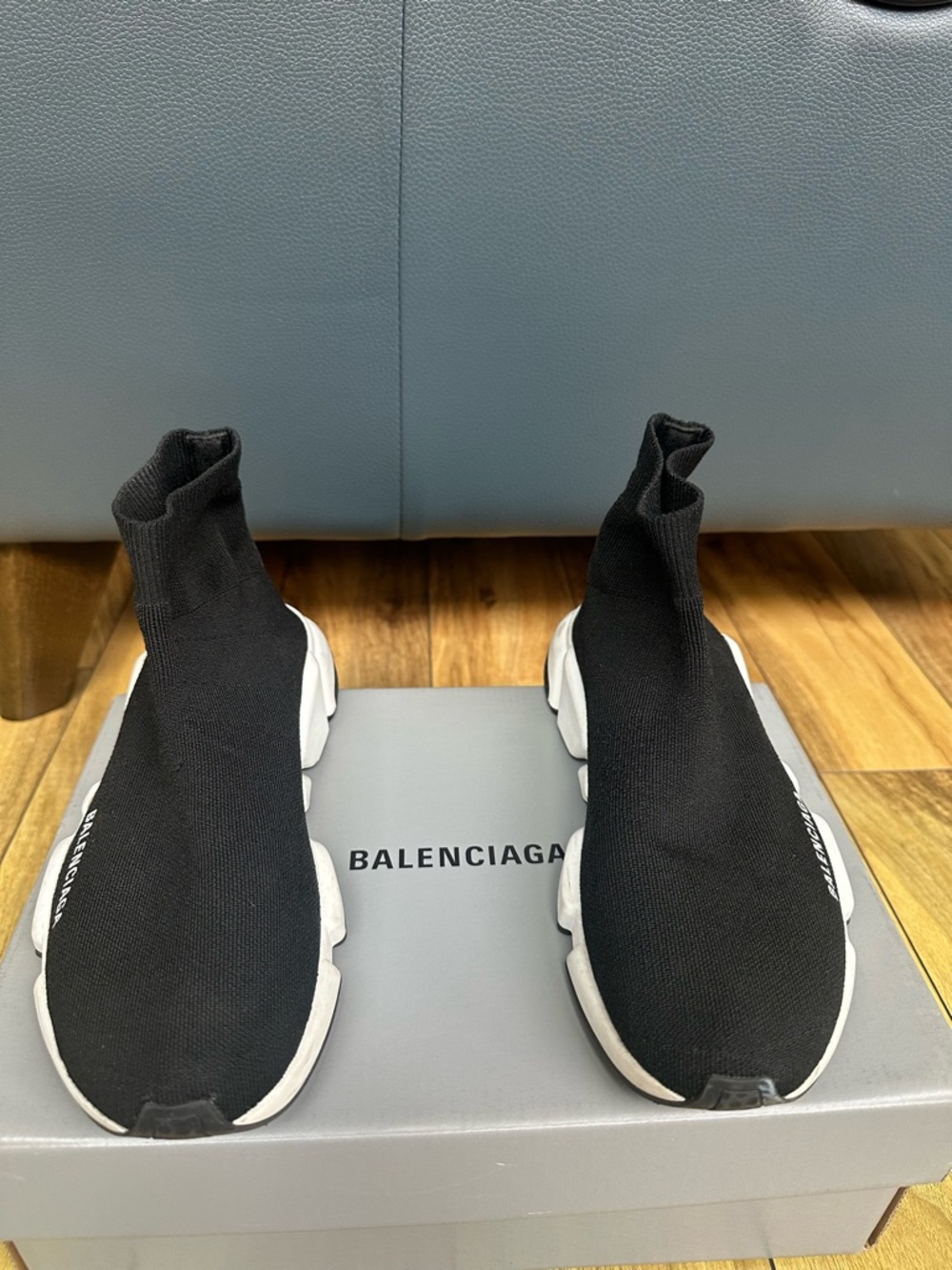 Balenciaga Black and White Speed Trainer Sock Sneakers